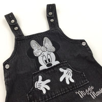 'Minnie Mouse' Embroidered Black Denim Dungaree Dress - Girls 12-18 Months