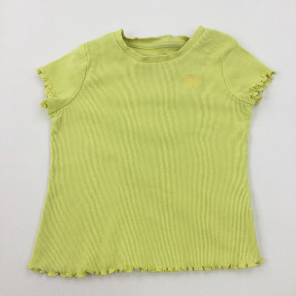 Heart Motif Yellow Ribbed T-Shirt - Girls 2-3 Years