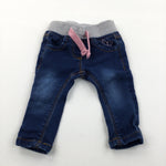 Butterfly Embroidered Dark Blue Denim Stretchy Jeans - Girls Newborn