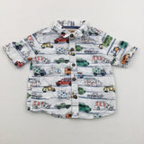 Colourful Vehicles White Short Sleeve Shirt - Boys 6-9 Months