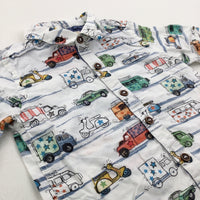 Colourful Vehicles White Short Sleeve Shirt - Boys 6-9 Months