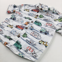 Colourful Vehicles White Short Sleeve Shirt - Boys 6-9 Months