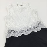 Lacey Detail White & Black Polyester Dress - Girls 9-10 Years