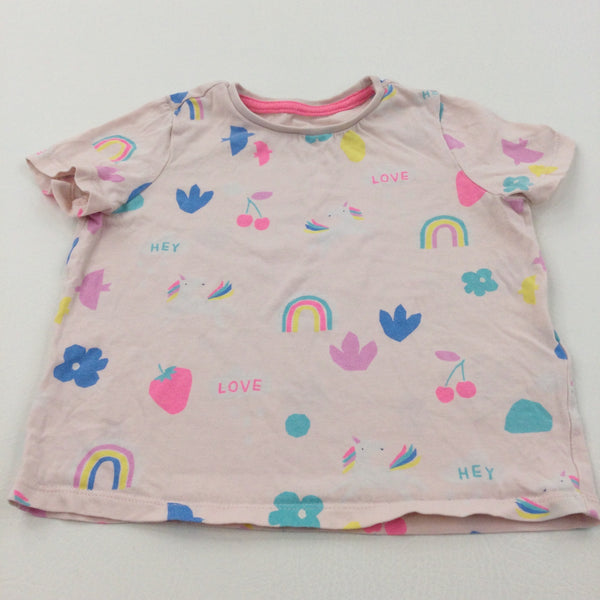 'Love' Rainbows & Unicorns Pink T-Shirt - Girls 3-4 Years