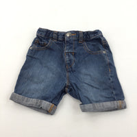 Mid Blue Denim Shorts with Adjustable Waistband - Boys 18-24 Months