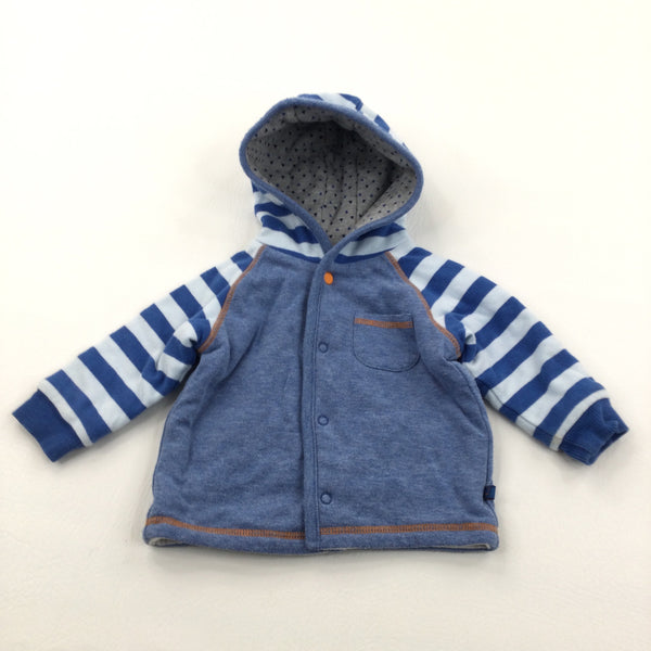 Blue & White Jersey Coat with Hood - Boys 0-3 Months