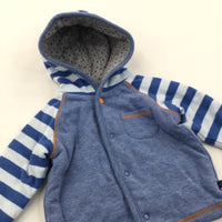 Blue & White Jersey Coat with Hood - Boys 0-3 Months