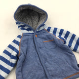 Blue & White Jersey Coat with Hood - Boys 0-3 Months