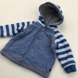 Blue & White Jersey Coat with Hood - Boys 0-3 Months