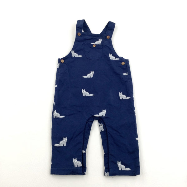 Grey Foxes Embroidered Navy Smart Dungarees - Boys 6-9 Months