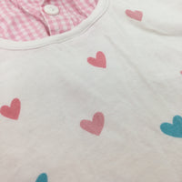 Hearts White T-Shirt With Faux Layered Gingham Shirt - Girls 2-3 Years