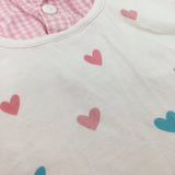 Hearts White T-Shirt With Faux Layered Gingham Shirt - Girls 2-3 Years