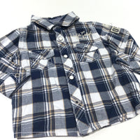 'World's Cutest Baby' Navy, Gold & White Checked Cotton Shirt - Boys 3-6 Months