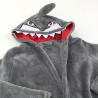 Shark Hood Grey Fleece Dressing Gown - Boys 2-3 Years