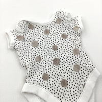 Spotty White, Black & Brown Short Sleeve Bodysuit - Girls Tiny Baby