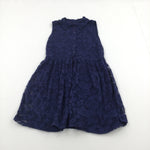 Navy Polyester Dress with Lacey Overlay - Girls 10-11 Years