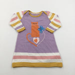 Cat & Flower Lilac Lightweight Knitted Dress  - Girls 6-9 Months