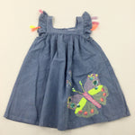Butterflies Embroidered Blue Denim Effect Dress - Girls 2-3 Years
