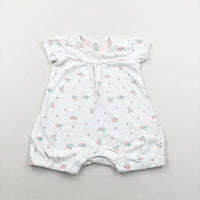 Flowers White Short Sleeve Romper - Girls 6-9 Months