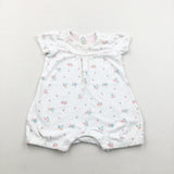 Flowers White Short Sleeve Romper - Girls 6-9 Months