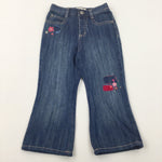 Flowers Embroidered Blue Denim Jeans - Girls 2-3 Years