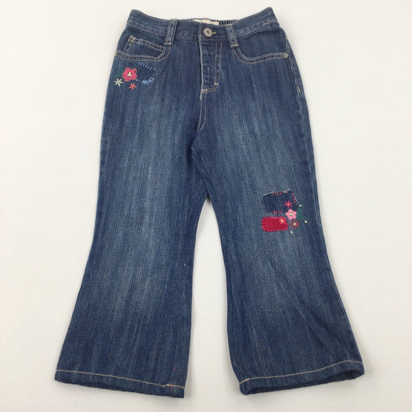 Flowers Embroidered Blue Denim Jeans - Girls 2-3 Years