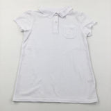 Flower Pocket White School Polo Shirt - Girls 12 Years