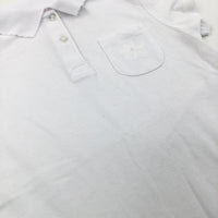 Flower Pocket White School Polo Shirt - Girls 12 Years