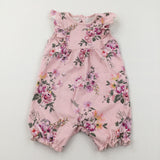 Flowers Pink Jersey Playsuit with Frill Detail - Girls 2-3 Years