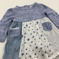 Stars White & Blue Jersey & Cotton Dress - Girls 0-3 Months