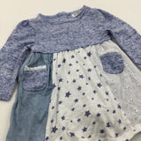 Stars White & Blue Jersey & Cotton Dress - Girls 0-3 Months
