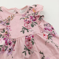 Flowers Pink Jersey Playsuit with Frill Detail - Girls 2-3 Years
