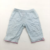 Blue & White Striped Leggings with Frilly Hems - Girls 0-3 Months