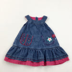 Flower Embroidered Denim Pinafore Dress - Girls 6-12 Months