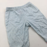 Blue & White Striped Leggings with Frilly Hems - Girls 0-3 Months