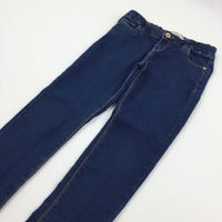 Dark Blue Skinny Denim Stretchy Jogger Jeans with Adjustable Waistband - Girls 9-10 Years