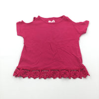 Hot Pink T-Shirt with Open Shoulders - Girls 5-6 Years