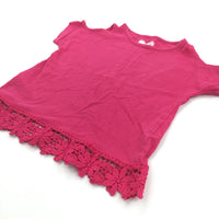 Hot Pink T-Shirt with Open Shoulders - Girls 5-6 Years