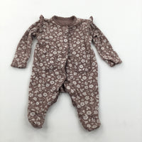 Flowers Brown Babygrow with Frill Detail & Integrated Mitts - Girls Newborn