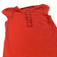 Red T-Shirt with Frill Detail - Girls 3-6 Months