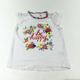 'Be Happy' Flowers White T-Shirt - Girls 3-6 Months