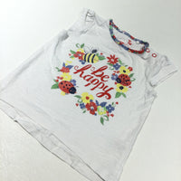'Be Happy' Flowers White T-Shirt - Girls 3-6 Months