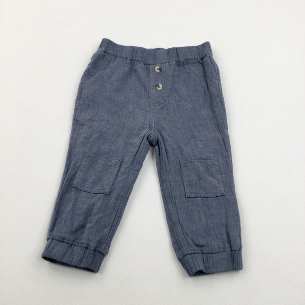 Blue Lined Cotton Trousers - Boys 9-12 Months