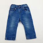 Distressed Mid Blue Denim Jeans With Adjustable Waist - Boys 9-12 Months
