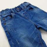 Distressed Mid Blue Denim Jeans With Adjustable Waist - Boys 9-12 Months