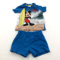'Surf's Up' Mickey Mouse Blue T-Shirt & Jersey Shorts Set - Boys 3-6 Months