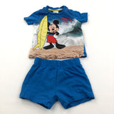 'Surf's Up' Mickey Mouse Blue T-Shirt & Jersey Shorts Set - Boys 3-6 Months