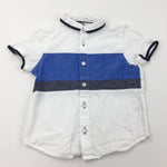 White & Blue Colourblock Short Sleeve Shirt - Boys 4 Years