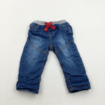 Mid Blue Lined Denim Pull On Jeans - Boys 9-12 Months