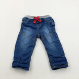 Mid Blue Lined Denim Pull On Jeans - Boys 9-12 Months